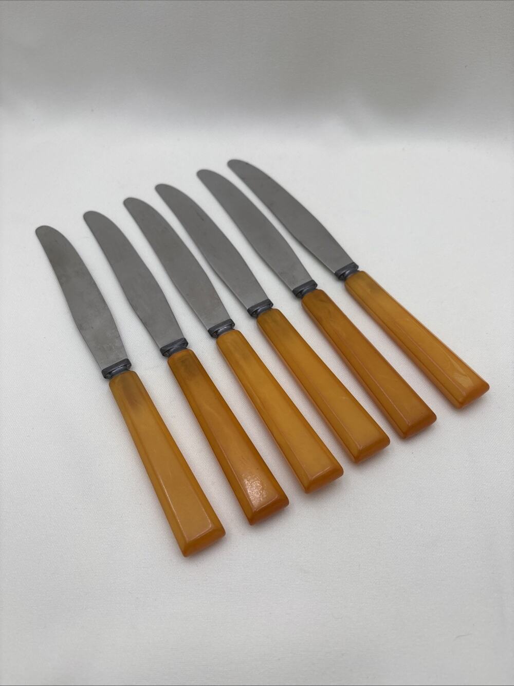Vintage Butterscotch Bakelite Handle Dinner Knives - Set of 6